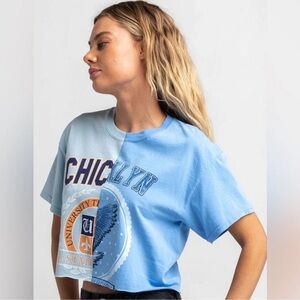 Full Tilt University Womens Spliced Crop Tee Large